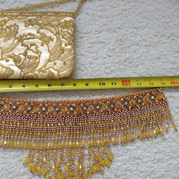 RARE vintage 60s waterfall bead choker collar bib purse set - Picture 8 of 15